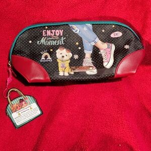 Nicole Lee Black and Red Cosmetic Bag with Whimsical Design